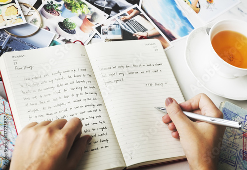 Hands Writing Journal Tea Concept