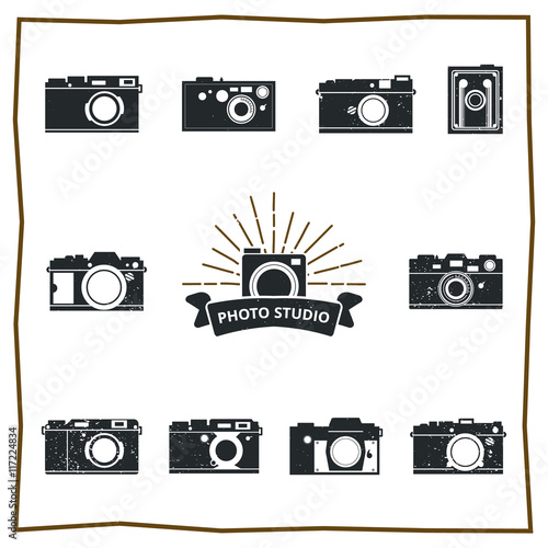 Set of Vintage Photo camera icon. Vector illustration .