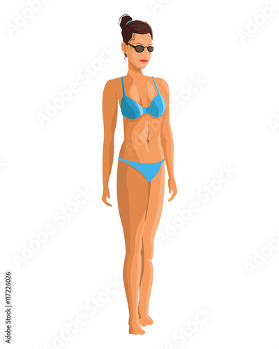 flat design slim girl in bikini icon vector illustration