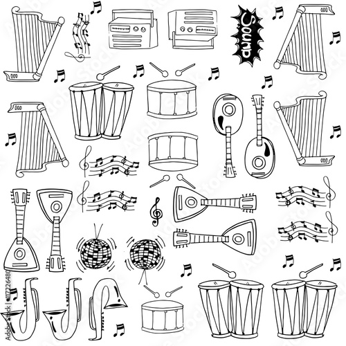 Doodle of musical tools collection vector