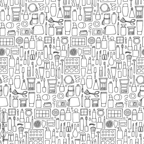 Decorative cosmetics doodle seamless pattern