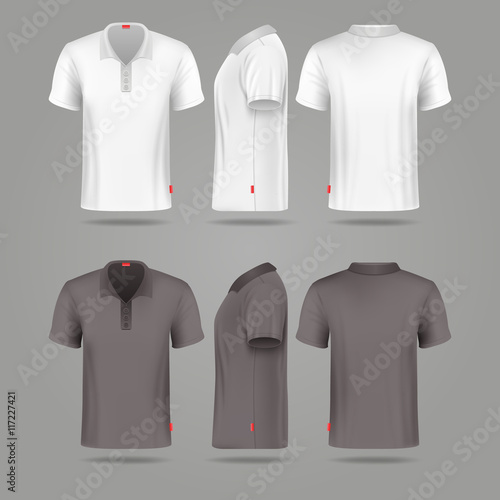 White black mens polo t-shirt front back and side views