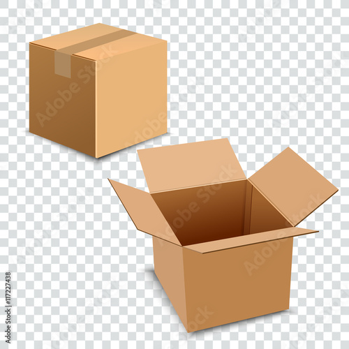 Brown carton delivery packaging box isolated on transparent background vector illustration.