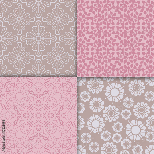 Romantic style pink pattern set. Vector illustration