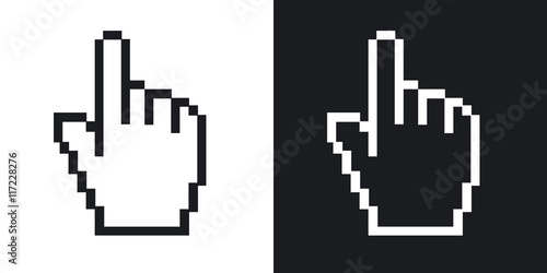 Vector pixelated hand cursor. Two-tone version on black and white background