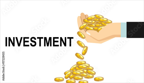 Flat design vector business illustration concept Investment hand hold money coin for website and promotion banners.