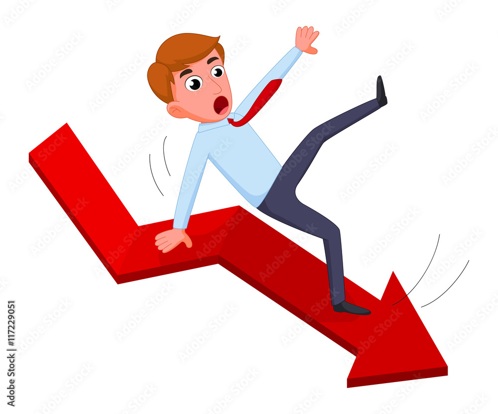 Businessman falling from the red chart arrow Businessman falling from the red chart arrow