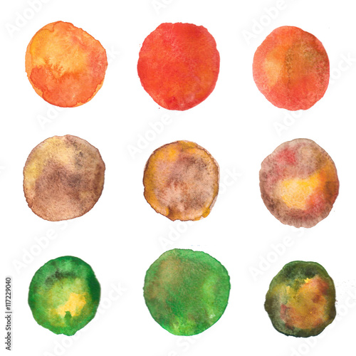 The circles are drawn in brown, yellow, orange, green watercolors like autumn leaves.