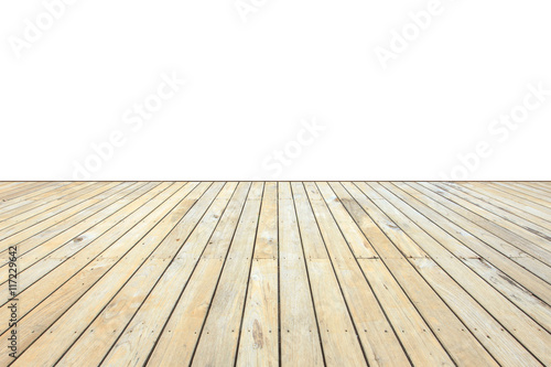 Old exterior wooden decking or flooring isolated on white. Saved