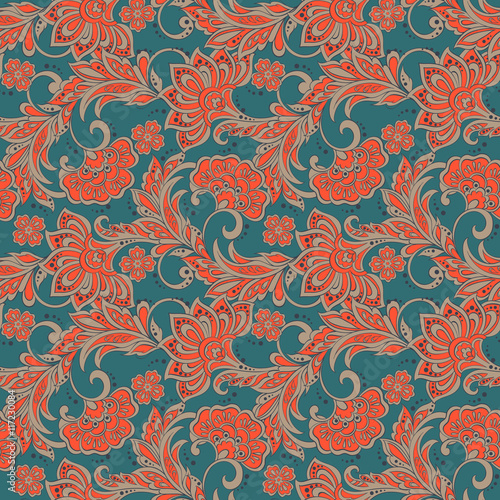 seamless pattern with flowers in indian style.