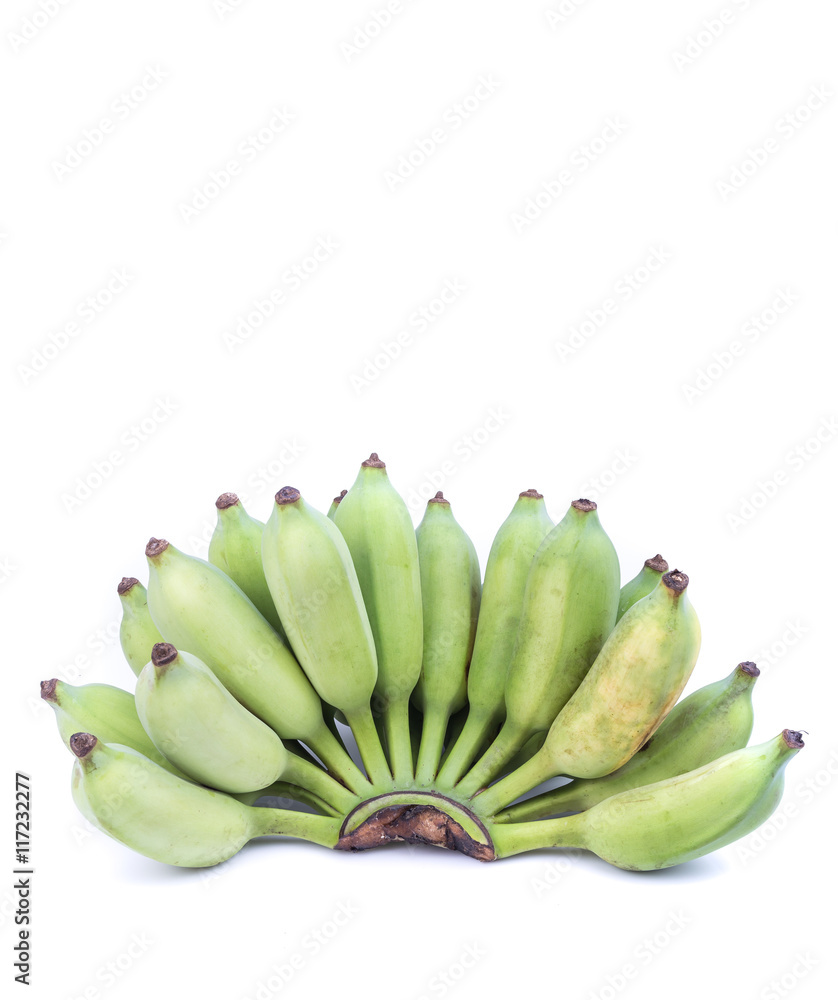 Thai green cultivated banana isolated on white