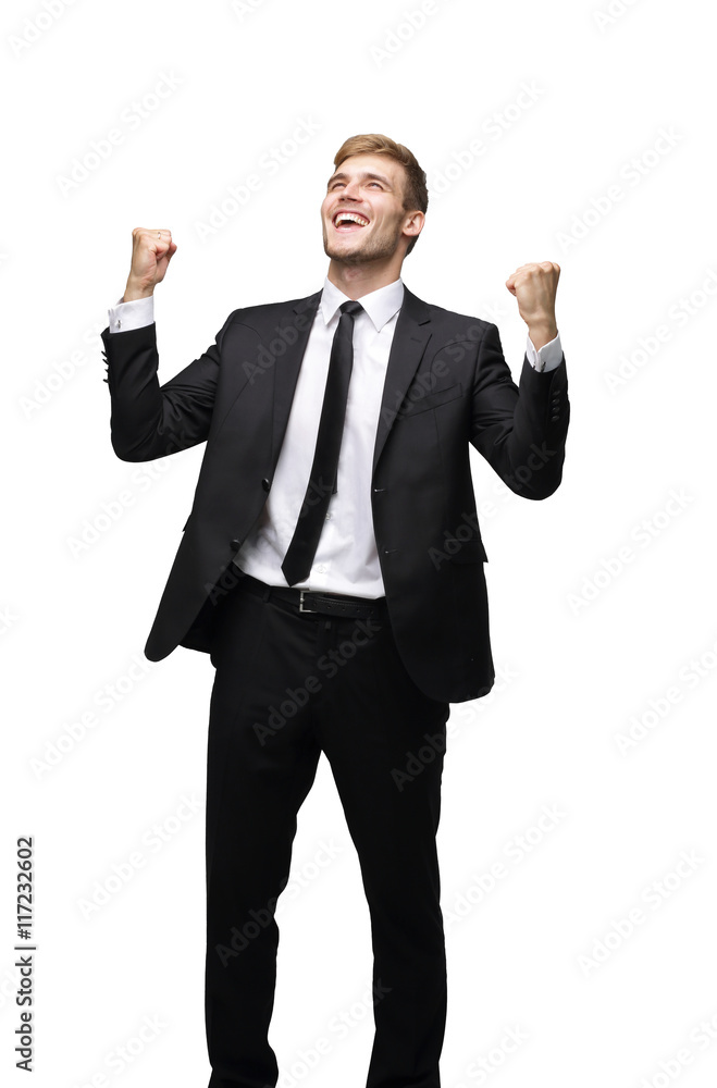 Business man celebrating a triumph with arms up Business man celebrating a triumph with arms up