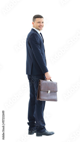 Business man isolated on white. Side view. photo