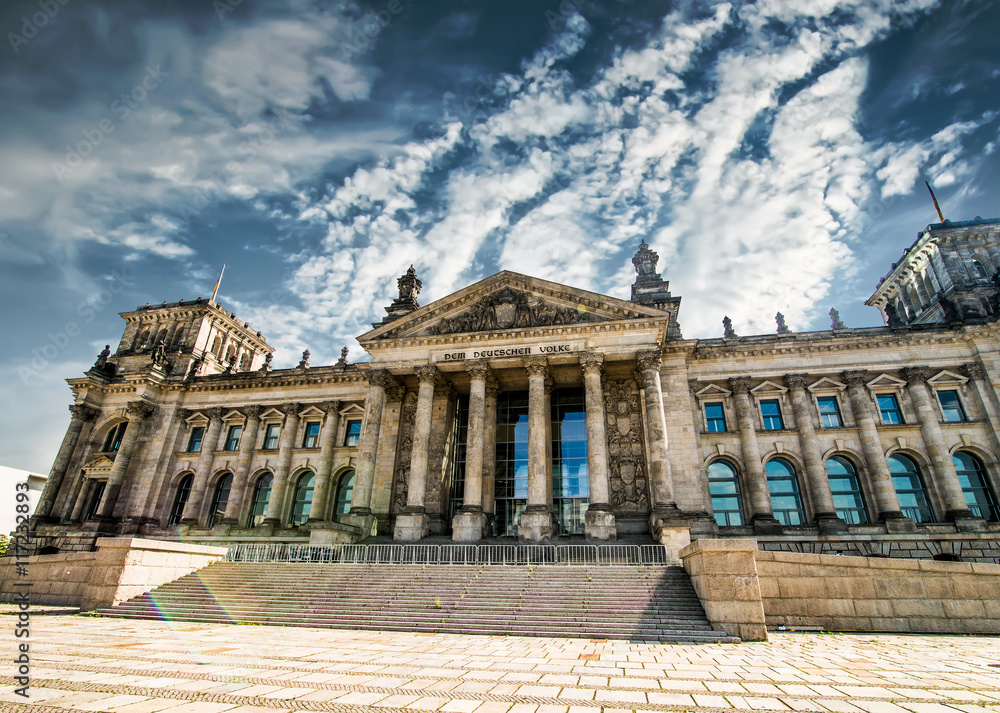 Bundestag (Reichstag) in Berlin against blue sky, Germany