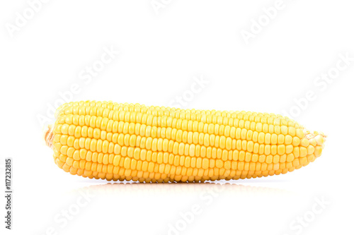 Yellow fresh raw corn cobs isolated on white background