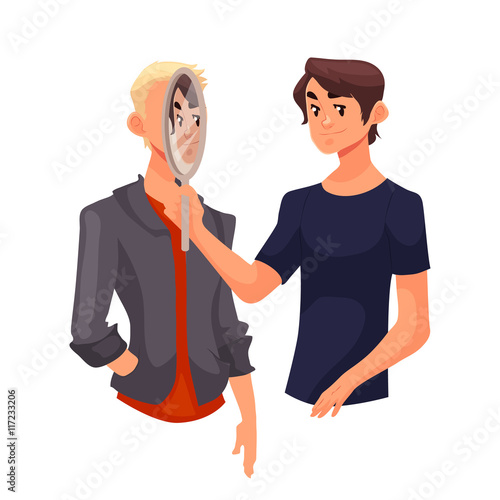 Concept of empathy, understanding, cartoon style vector illustration isolated on white background. Understanding as the capacity to place oneself into anothers position, compassion
