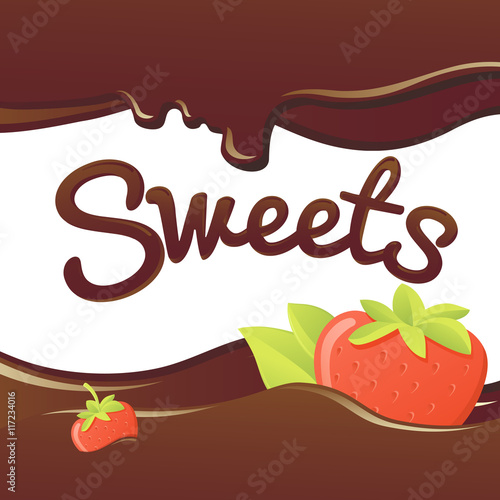 sweet strawberry in chocolate. vector isolated illustration. chocolate in the form of heart with strawberry