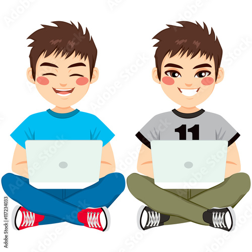 Young boy sitting on floor ...