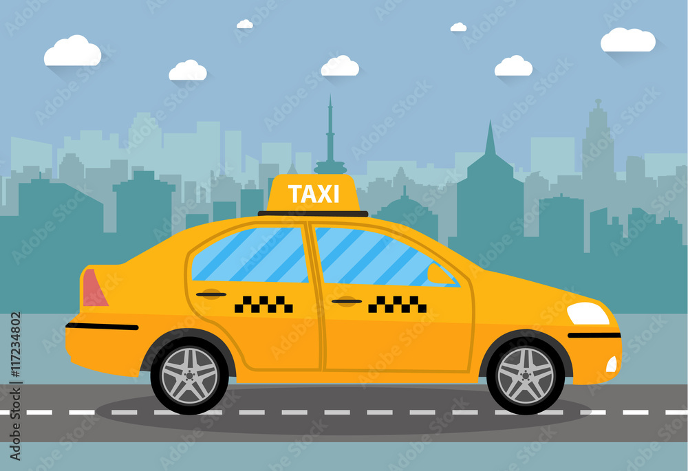 taxi car on city background