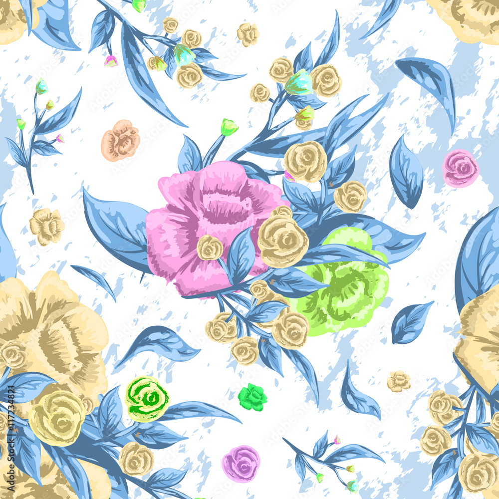 Obraz premium Vintage floral seamless pattern, Old style fashion vector illustration
