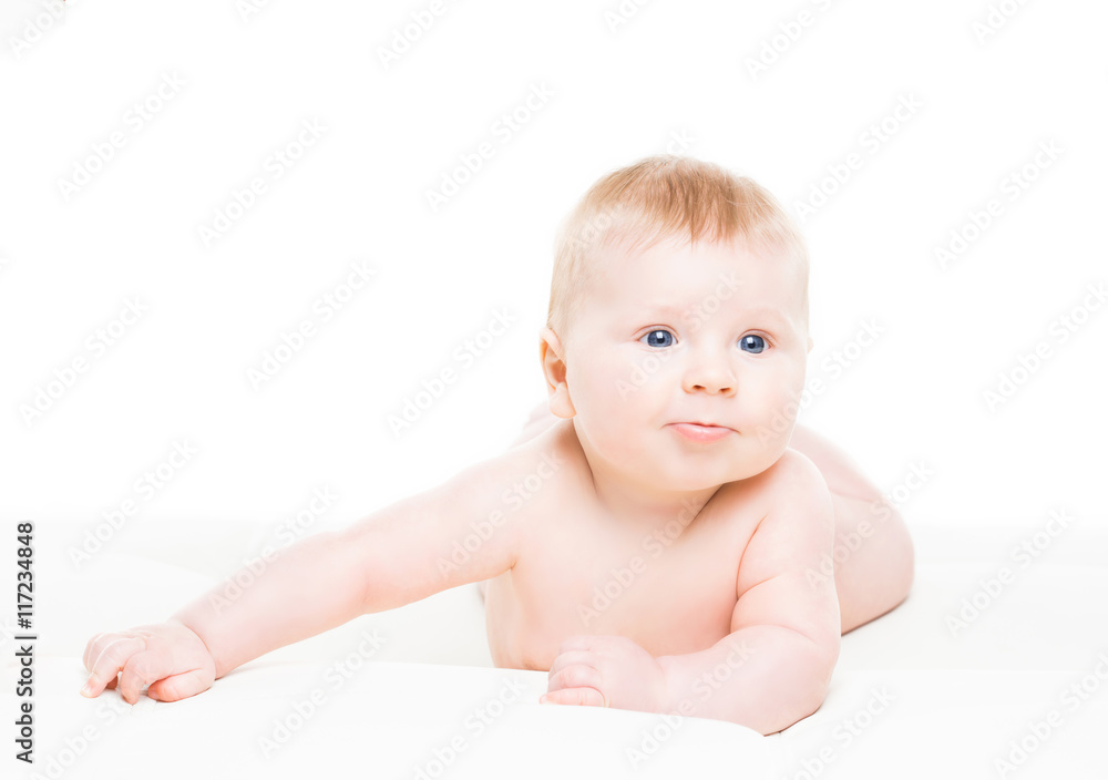 Portrait of a cute smiling infant baby crawling Portrait of a cute smiling infant baby crawling