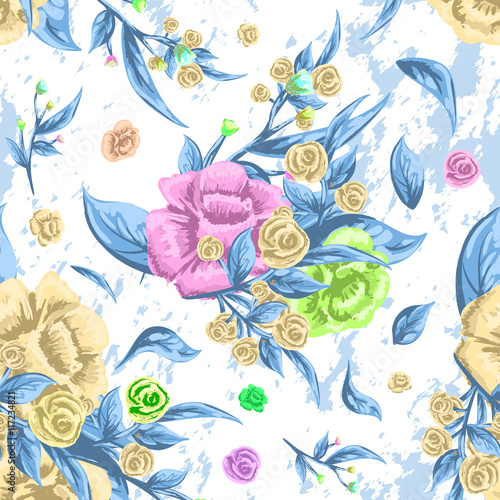Vintage floral seamless pattern, Old style fashion vector illustration