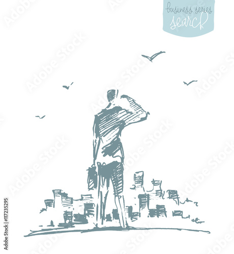 Draw vector businessman looking city opportunities
