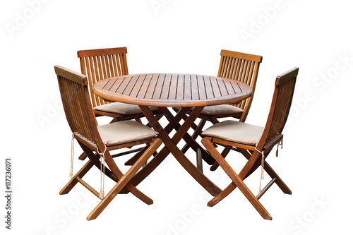 Teak wood table and chairs isolated on white background. Saved w