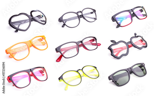 Set of fashion eye glasses isolated on white