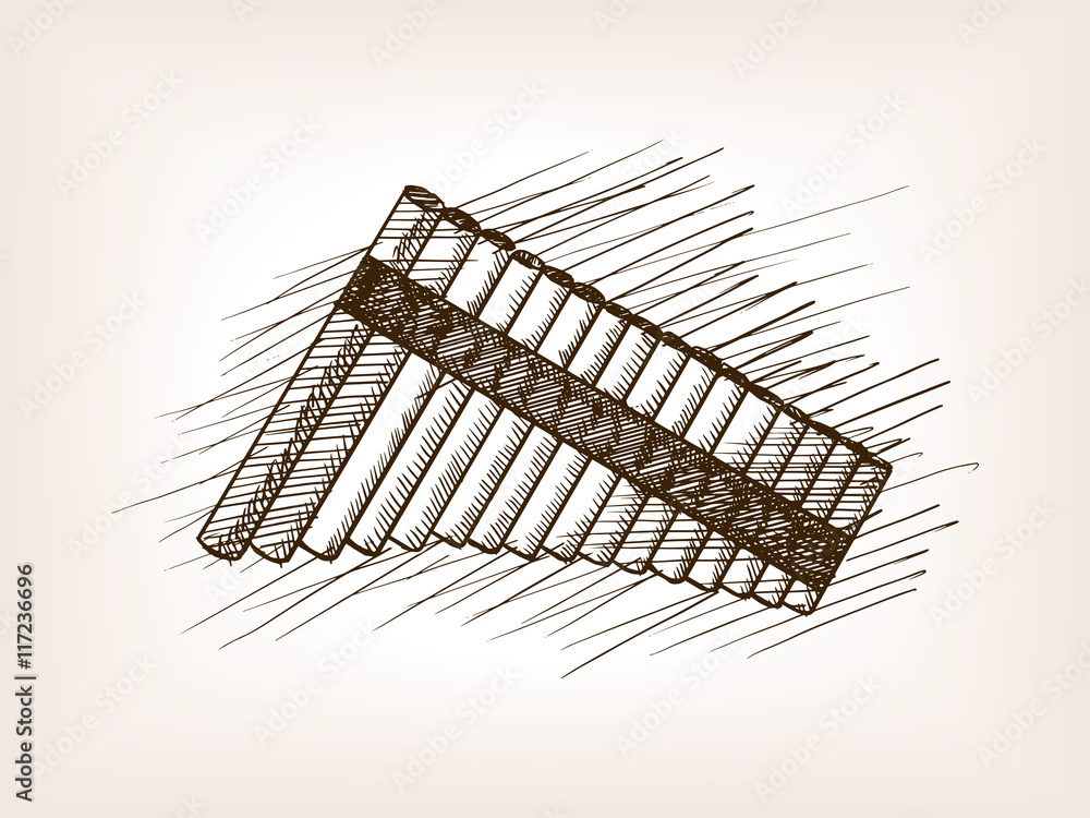 Pan flute hand drawn sketch vector Pan flute hand drawn sketch vector