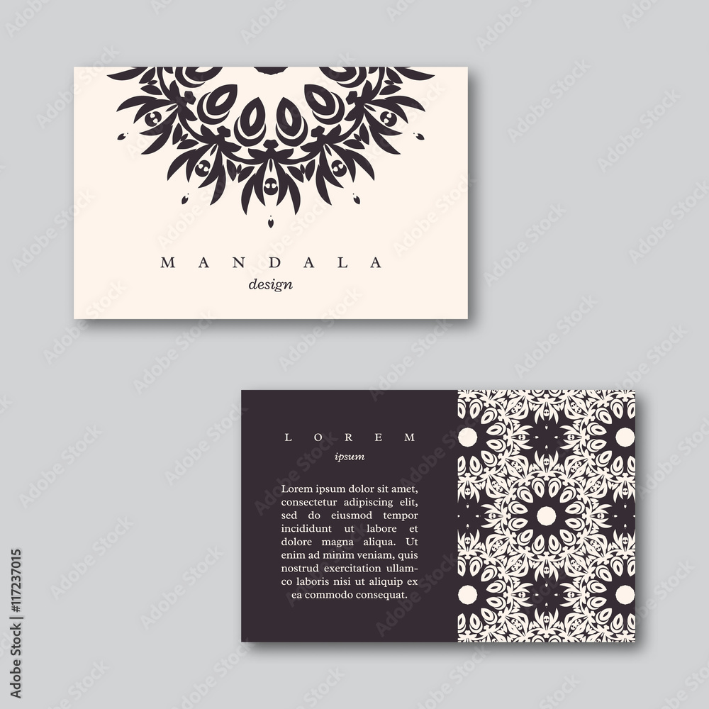 Set of ornamental business cards with mandala and pattern, visiting  template card, white, black colors.Vintage decorative elements.Indian,  asian, arabic, islamic, ottoman motif. Vector Stock Vector | Adobe Stock