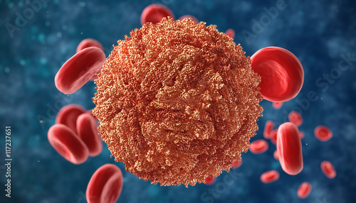 Foto Zika virus in blood with red blood cells, a virus which causes Z