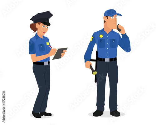Two young police officers, man and woman.