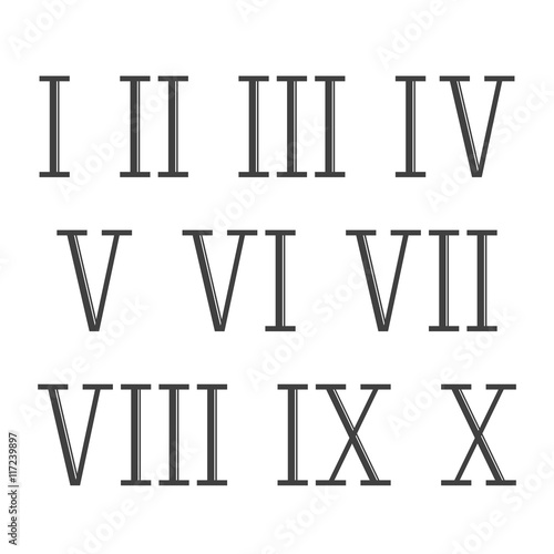 Roman numerals set vector isolated on white background. Old roman antique alphabet number and font roman alphabet.