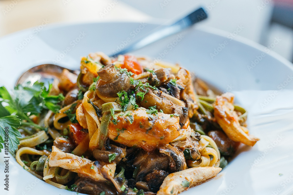 Pasta Penne with Grilled Mushrooms and Vegetables