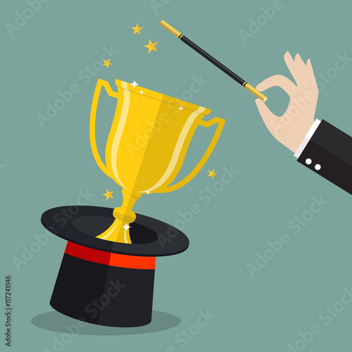 Business hand with champion cup