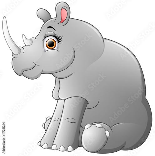 Happy rhino cartoon sitting