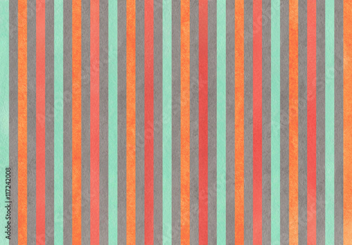 Watercolor carrot orange, seafoam, red and grey striped background.