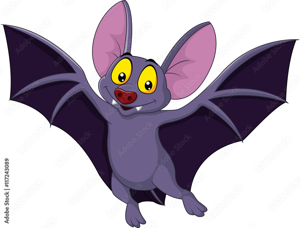 Happy bat cartoon flying vector de Stock | Adobe Stock