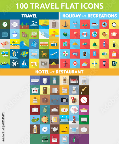 100 Vector Set of Travel Flat Icons