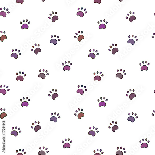 Seamless pattern with paw isolated on white background.