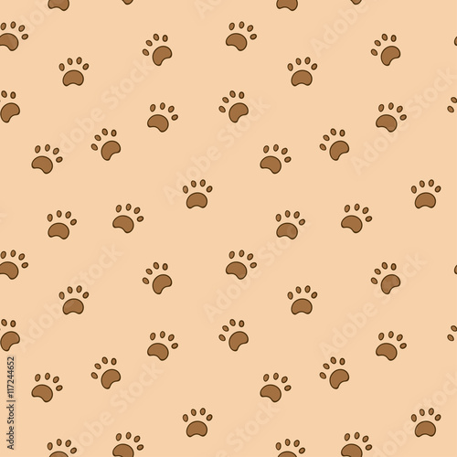Seamless pattern with paw isolated on white background.