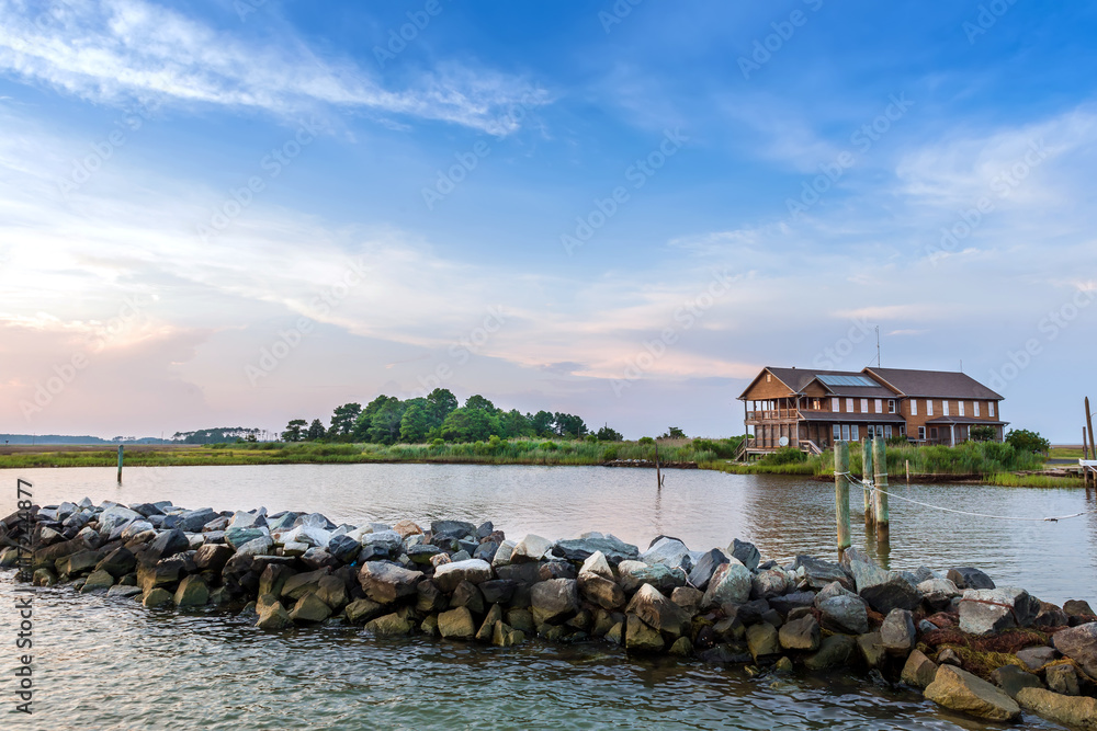 Fototapeta premium Large beach home on the Chesapeake Bay in Maryland during Summer