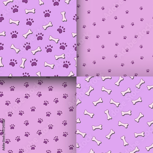 Seamless pattern with paws and bones.