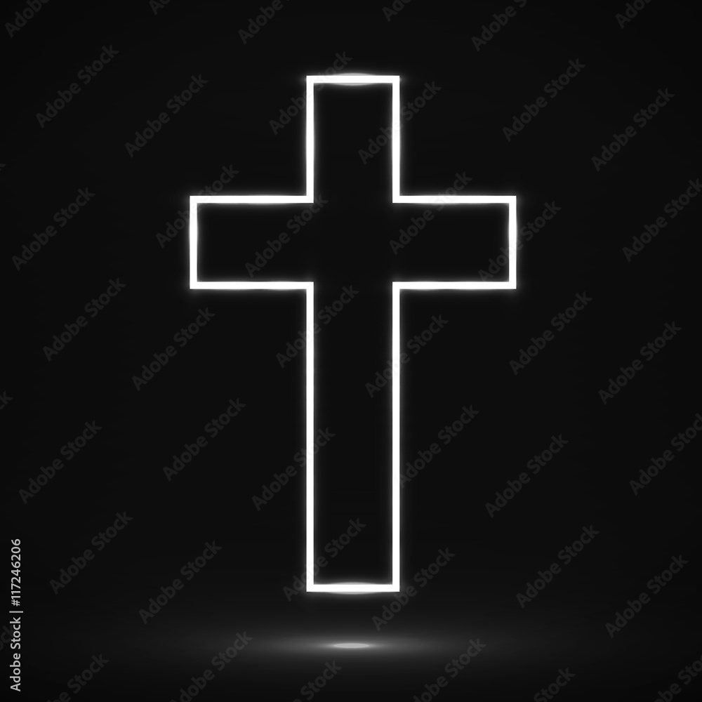 Glowing cross. Christian symbol. Vector illustration. Eps 10