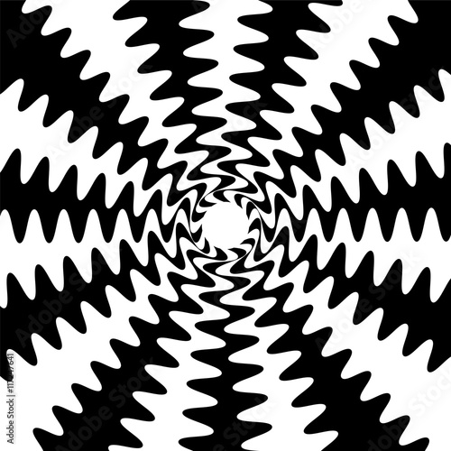 Vector illustration. Black and White Wavy Lines Intersect in the Center. Suitable for textile, fabric, packaging and web design.