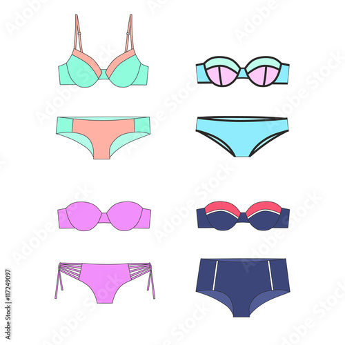 Trendy bikini collection. Vector illustration.