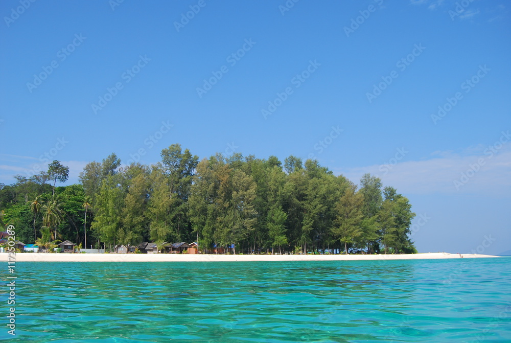 Island with blue sea and blue sky