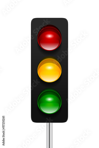 Stylish modern vector traffic signal with three aspects isolated on white background. Traffic lights icon for your design.