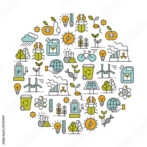 round design element with ecology icons